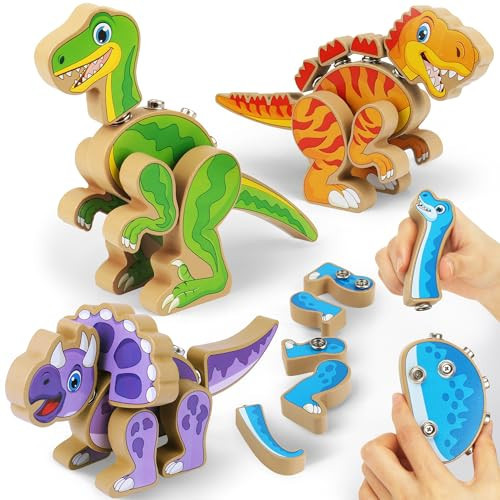 Coogam Build Your Own Dinosaurs Toy, Snap Together Building Dinosaurs Playset, Wooden STEM Take Apart Dinosaur Builder, Montessoi Fine Motor Building Toy Gift for 3 4 5 Years Old Kids | Amazon (US)