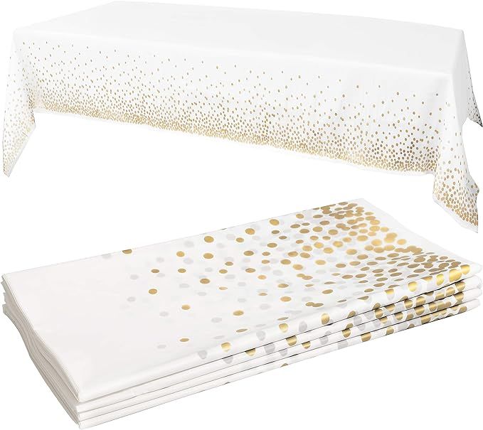 White Plastic Tablecloth - 4 Pack - 54 X 108 | Gold Dot Disposable Tablecloths | Plastic Tableclo... | Amazon (US)