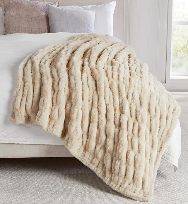 Luxury Micro Plush Throw Blanket | Thick Faux Fur | Beige | Amazon (US)