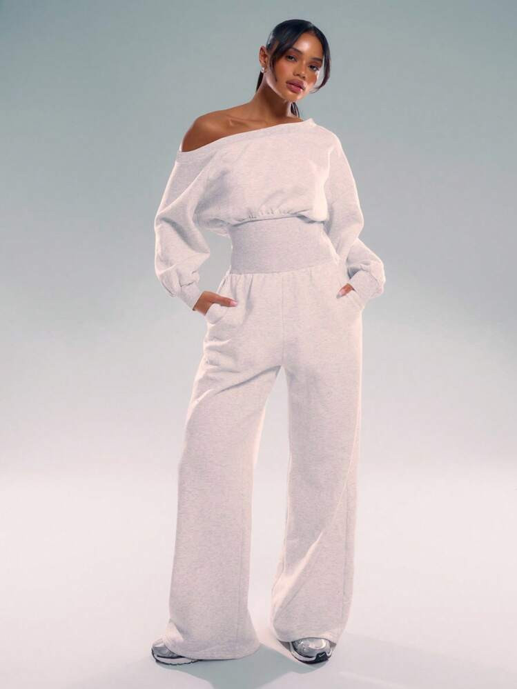 MUSERA Asymmetrical Shoulder Jogger Wide Leg Jumpsuit Cinched Waist Casual Summer Vacation Holida... | SHEIN