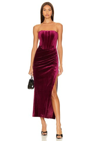 Bardot Everlasting Velour Midi Dress in Burgundy from Revolve.com | Revolve Clothing (Global)
