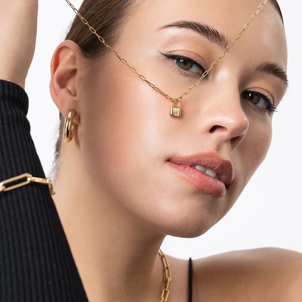 Initial Lock Necklace with Diamonds - Gold Vermeil | Oak & Luna (US)