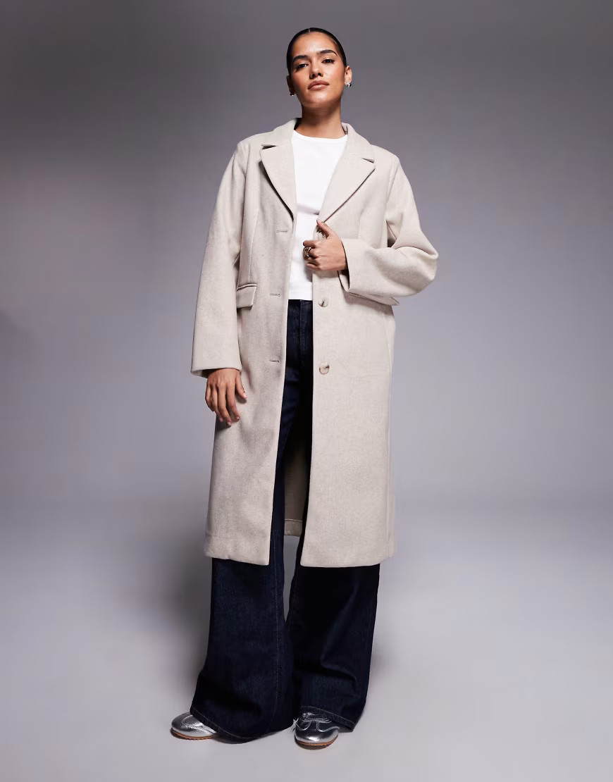 River Island brushed longline coat in light beige-Neutral | ASOS (Global)