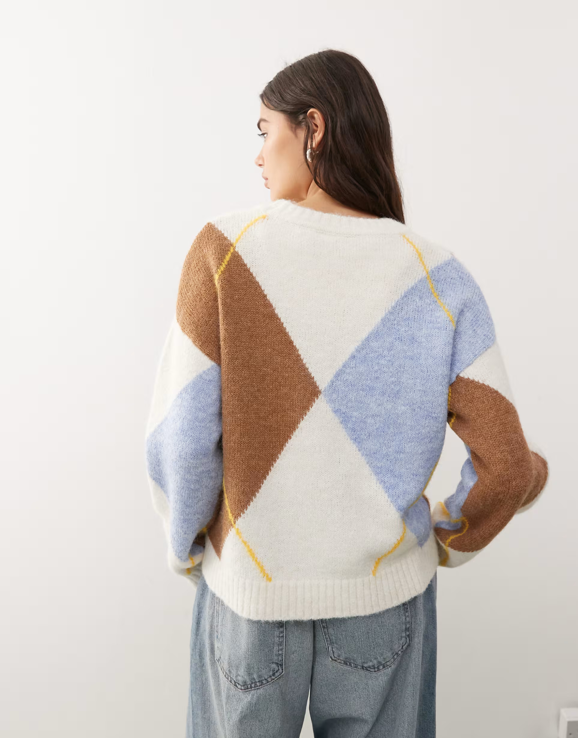 Noisy May argyle jumper in beige check | ASOS (Global)