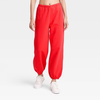 Women's Fleece Mid-Rise Cinched Jogger Sweatpants - JoyLab™ Red XL | Target