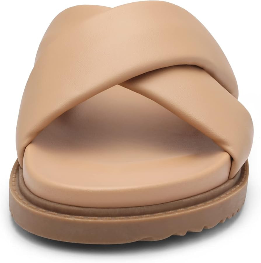 DREAM PAIRS Women's Crisscross Open Toe Slide Sandals Flat Comfort Slip on Sandals | Amazon (US)