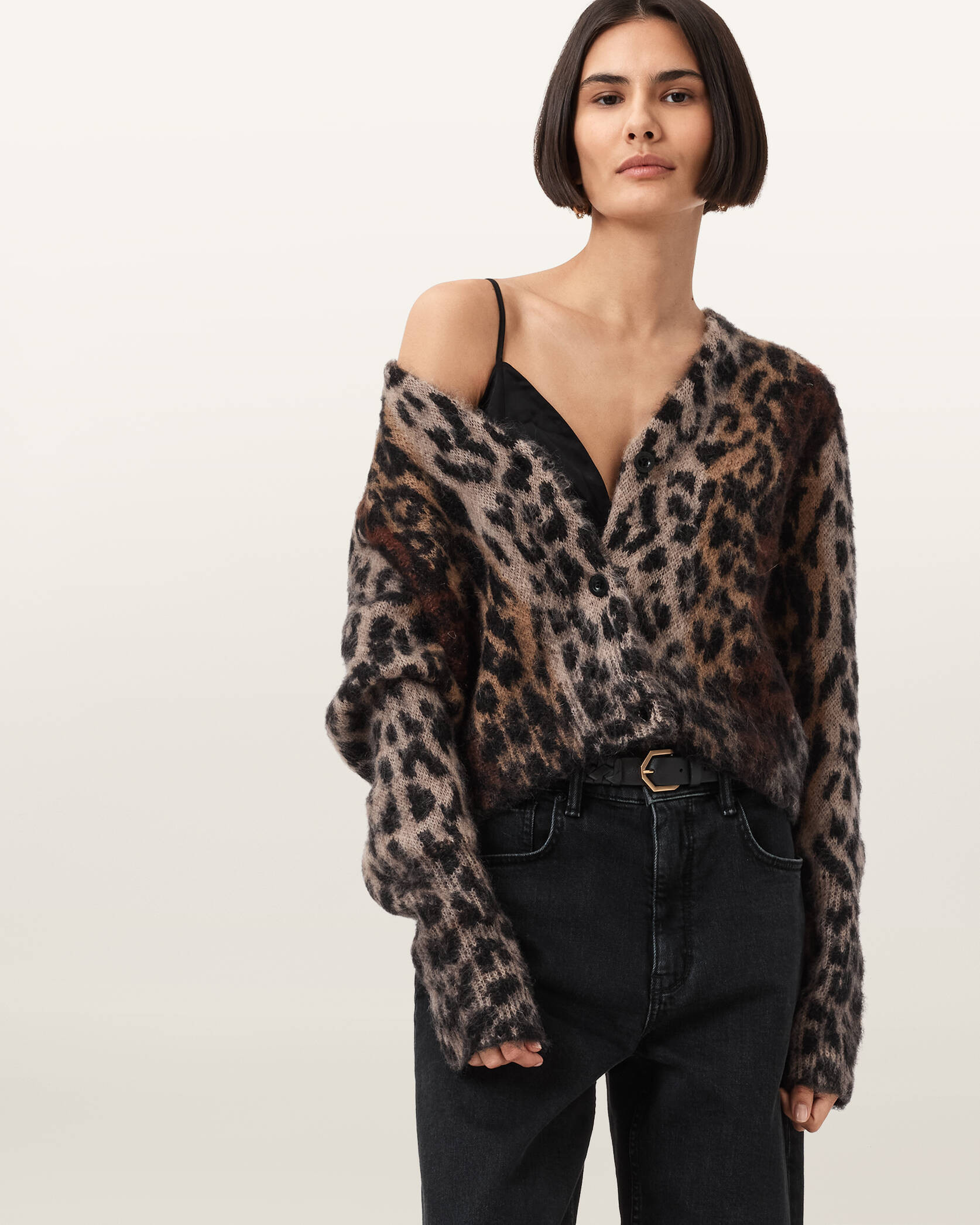 Wick Leopard Jacquard Cropped Cardigan | AllSaints US