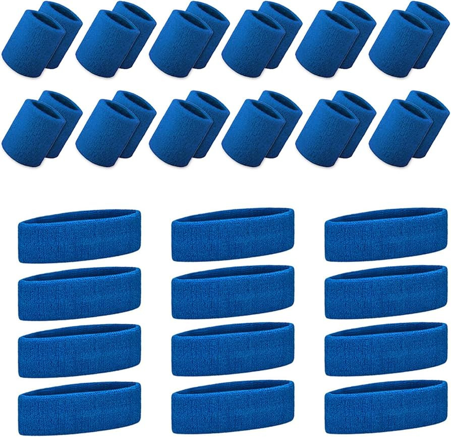TOPTIE 36 PCS Sweatbands Set, Cotton Sports Sweat Band (12 Headbands & 24 Wristbands) | Amazon (US)