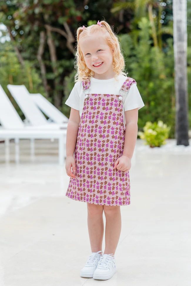 Kid's Keep On Wishing Pink Corded Multi Daisy Printed Overall Dress | Pink Lily