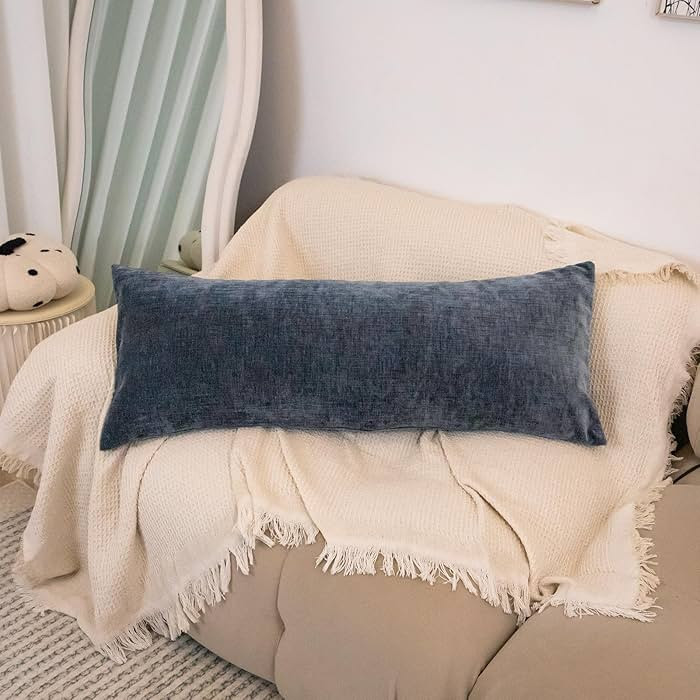 Chenille Lumbar Pillow Cover 14x36 inch, Dusty Blue Decorative Pillow Cover, Farmhouse Soft Cheni... | Amazon (US)