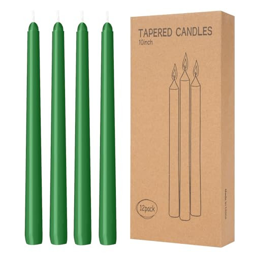 12 Pack Green Taper Candles 10 inch - Taper Candles Dripless, Smokeless, Unscented - 8 Hours Long Burning - Hand Poured Tall Candlesticks - Perfect for Home Decor, Weddings, and Special Occasions | Amazon (US)