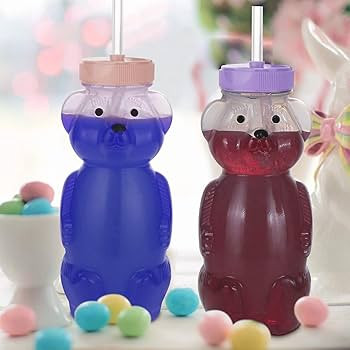 Honey Bear Straw Cups, Juice Bear Bottle Drinking Cup Long Straws with 4 Flexible Straws & Cleani... | Amazon (US)