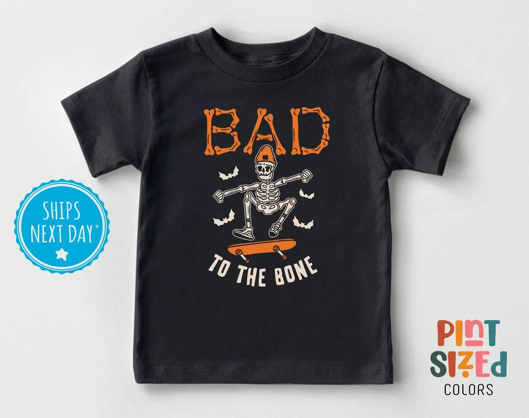 Bad to the Bone Toddler Shirt - Halloween Boys Tee - Retro Skateboard Kids Shirt - Black - Etsy | Etsy (US)