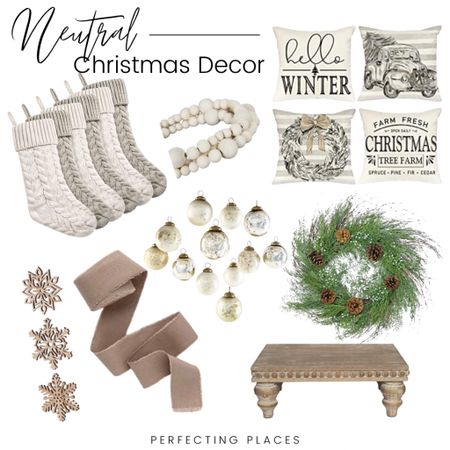Pretty neutral Christmas decor for the holidays. From wood beads to stockings to fun Holiday pillows find the perfect neutral decor for your home.

#LTKHoliday #LTKSeasonal #LTKhome