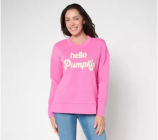 Belle by Kim Gravel Sponge Fleece Hello Pumpkin Sweatshirt - QVC.com | QVC
