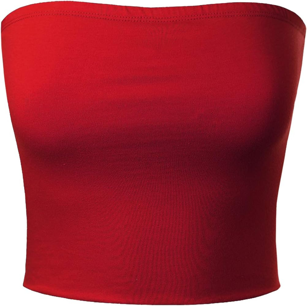 MixMatchy Women's Double Layered Basic Casual Strapless Backless Bandeau Bra Tube Top | Amazon (US)