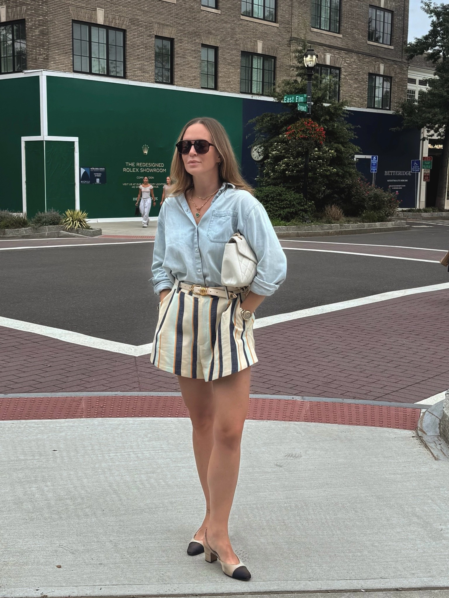 Sizing: wearing a medium in the shorts, shirt and belt. I find everything runs TTS. If you want the shirt to be a bit more fitted, size down. 

Shoes are Chanel. Bag is vintage Chanel.

#LTKOver40 #LTKootd