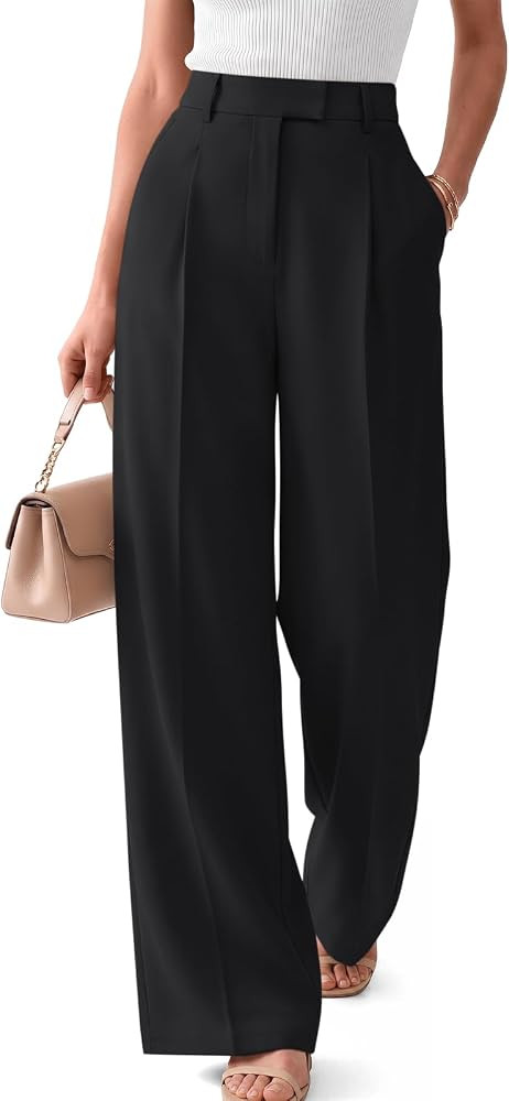 LILLUSORY Women Pleated Stretchy Wide Leg Dress Work Business Casual Pants | Amazon (US)