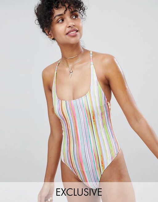 Free Society Stripe Backless Swimsuit | ASOS US