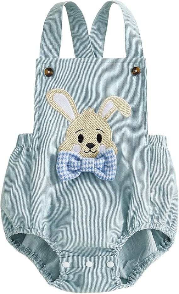 Easter Baby Boy Outfit Overall Bunny Embroidered Romper Overalls Sleeveless Jumpsuit Cute Summer ... | Amazon (US)