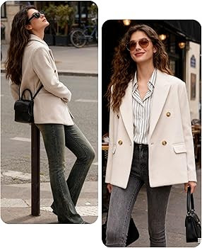 QIBABU Womens Winter Wool Blend Pea Coat Short Double Breasted Notched Lapel Blazer Overcoat | Amazon (US)