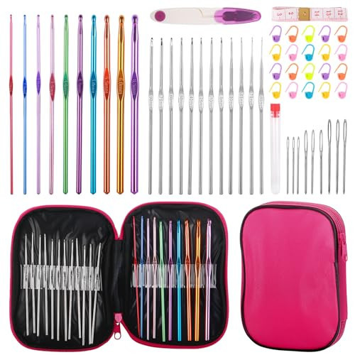 MECHEER Crochet Hooks Set, 54 Pack Crochet Needles Set Crochet Kits for Beginners, Ergonomic Crochet Hooks Kit with Storage Case, Knitting Needles, Hand Craft Knitting Accessories for Crocheters | Amazon (US)