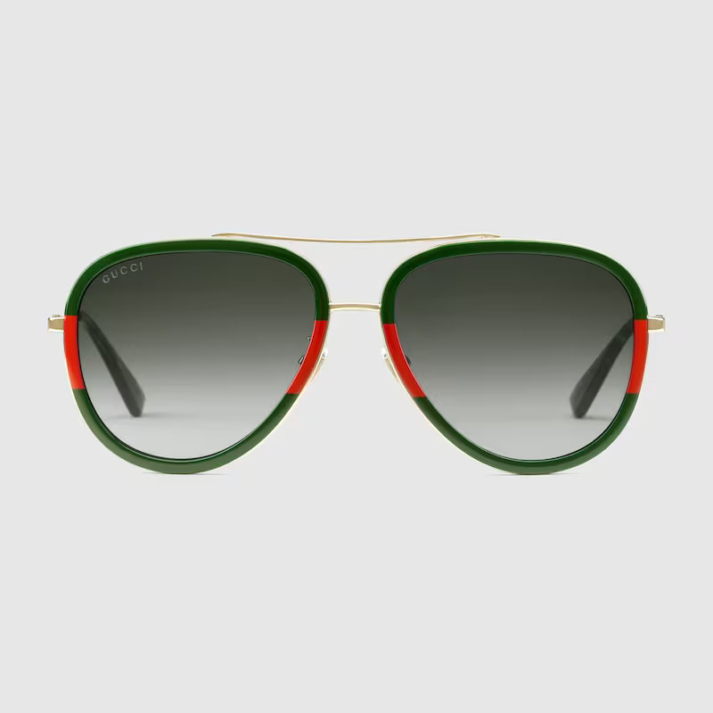 GUCCI Aviator Metal Sunglasses, Green | Gucci (US)