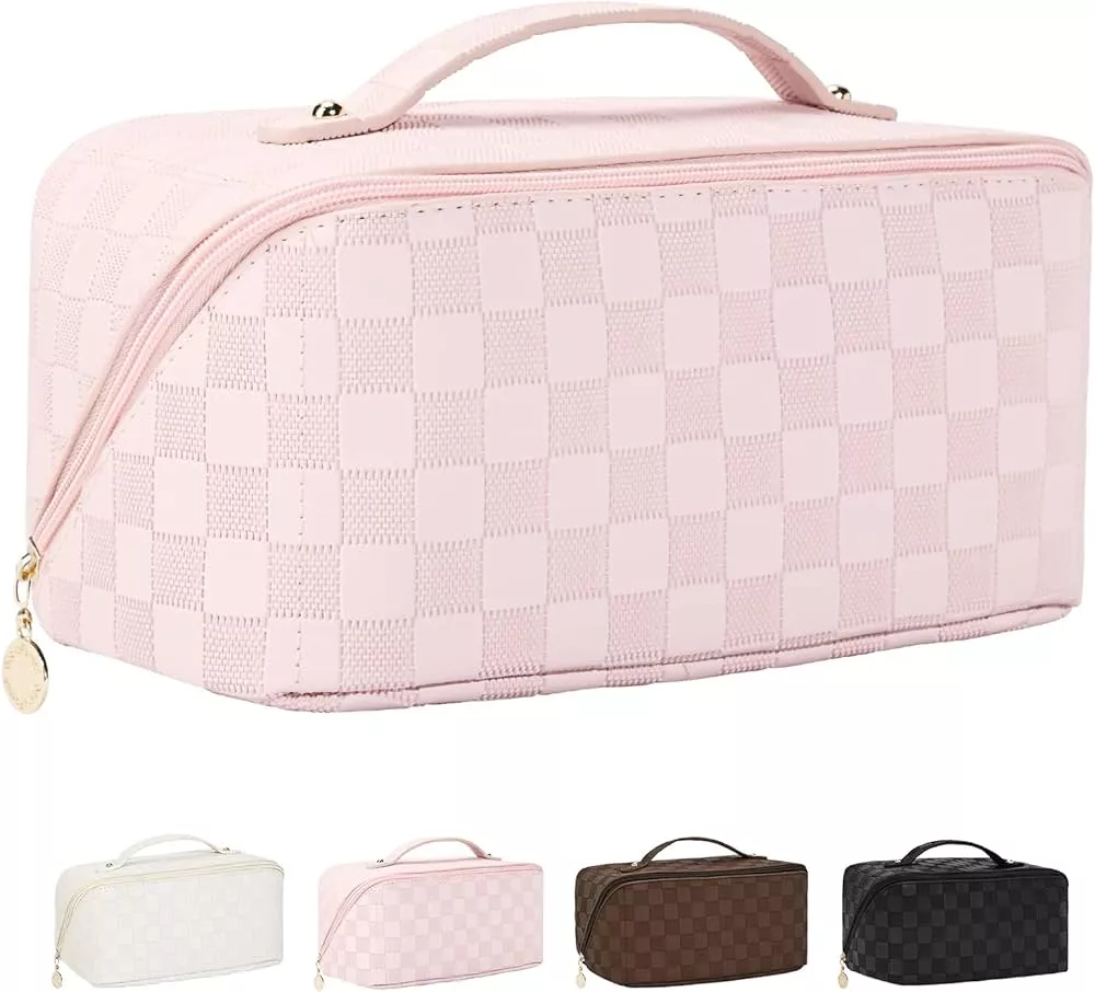  SOIDRAM 2 Pieces Makeup Bag Large Checkered Cosmetic