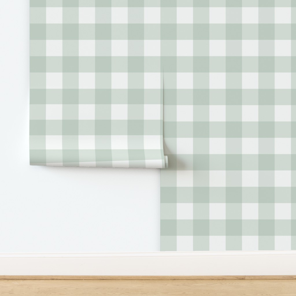 3" Dusty Green Gingham - Gray Green Buffalo Check Buffalo Plaid Wallpaper | Spoonflower | Spoonflower