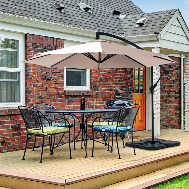 Serwall 10ft Olefin Heavy Duty Patio Hanging Offset Cantilever Patio Umbrella W/ Base, Beige | Walmart (US)