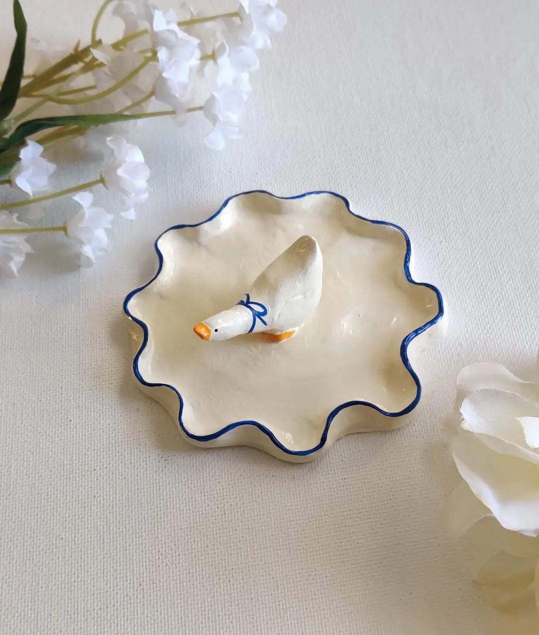 Goose Trinket Dish With Ruffled Edges Small |  Cute | Bookish | Cottagecore | Made to order | Etsy (US)