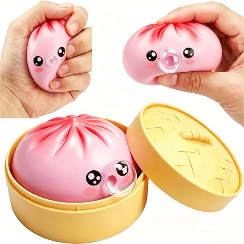 Bubble Blowing Dumpling Squeeze Mystery Box Real Bun Squishies, Glitter Pink Squishy Dumpling with Mini Steamer, Bubble Blowing, Soft TPR Stretchy Desk Toys for Work School Home | Amazon (US)