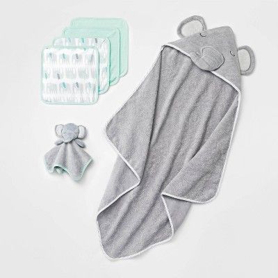 Baby Boys' Elephant Bath Towel And Washcloth Set - Cloud Island™ Gray | Target