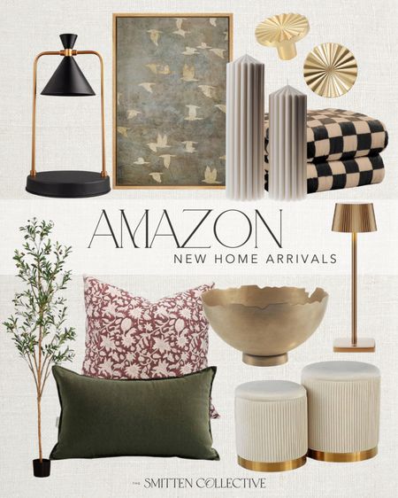Amazon new home arrivals roundup! New arrivals include this faux olive tree, throw pillows, brass bowl, footstools, brass lamp, checkered throw blanket, candles, gold knobs, framed artwork, and black candle warmer. 

amazon new home arrivals, amazon home decor, amazon home, home decor, living room decor, living room style, living room inspiration, bedroom inspiration, bedroom decor, trending home decor, trending home, style, modern home decor, spring decor 

#LTKhome #LTKSeasonal #LTKstyletip