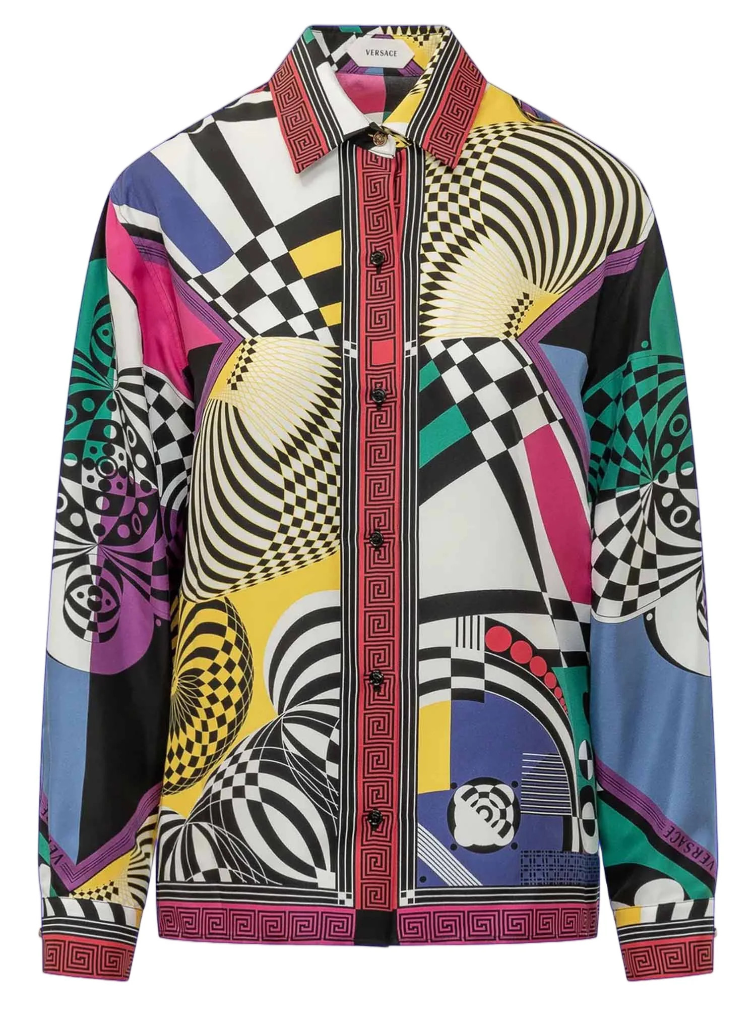 Multi Silk Geometric Print Long-Sleeve Shirt | Shop Simon