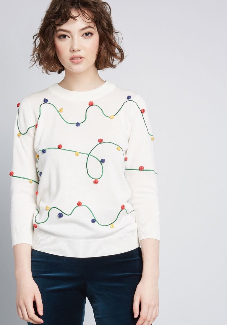 Holiday Lights Knit Sweater in 1X - Short Sleeve A-line Mid by ModCloth | Modcloth