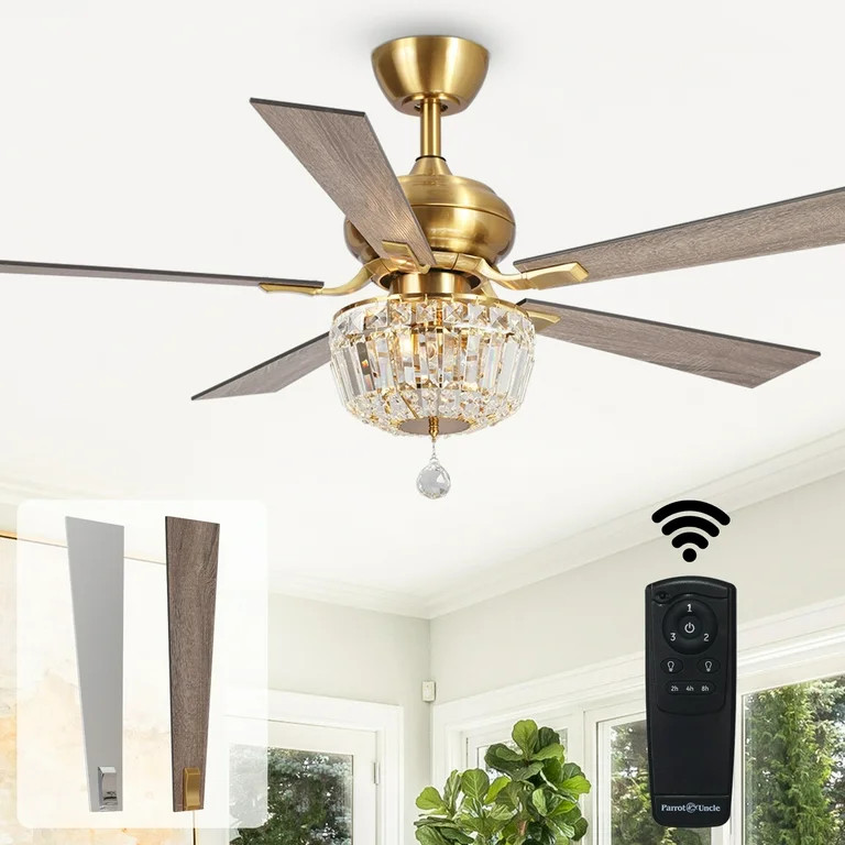 Parrot Uncle Modern Ceiling Fan,52 Inch Crystal Ceiling Fans with Lights and Remote Control 5 Rev... | Walmart (US)