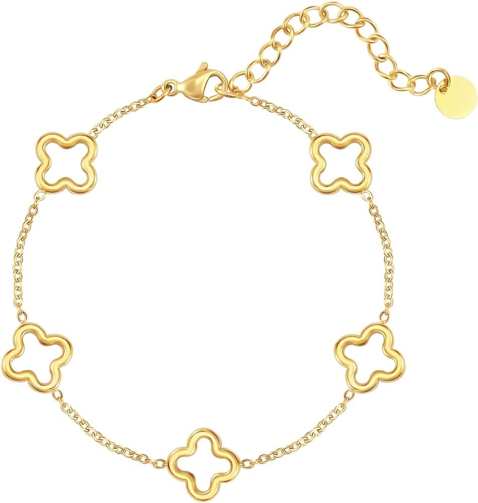YADUDA Layered Bracelets Dainty Gold Bracelets for Women Chain Link Paperclip with Malachite Colo... | Amazon (US)