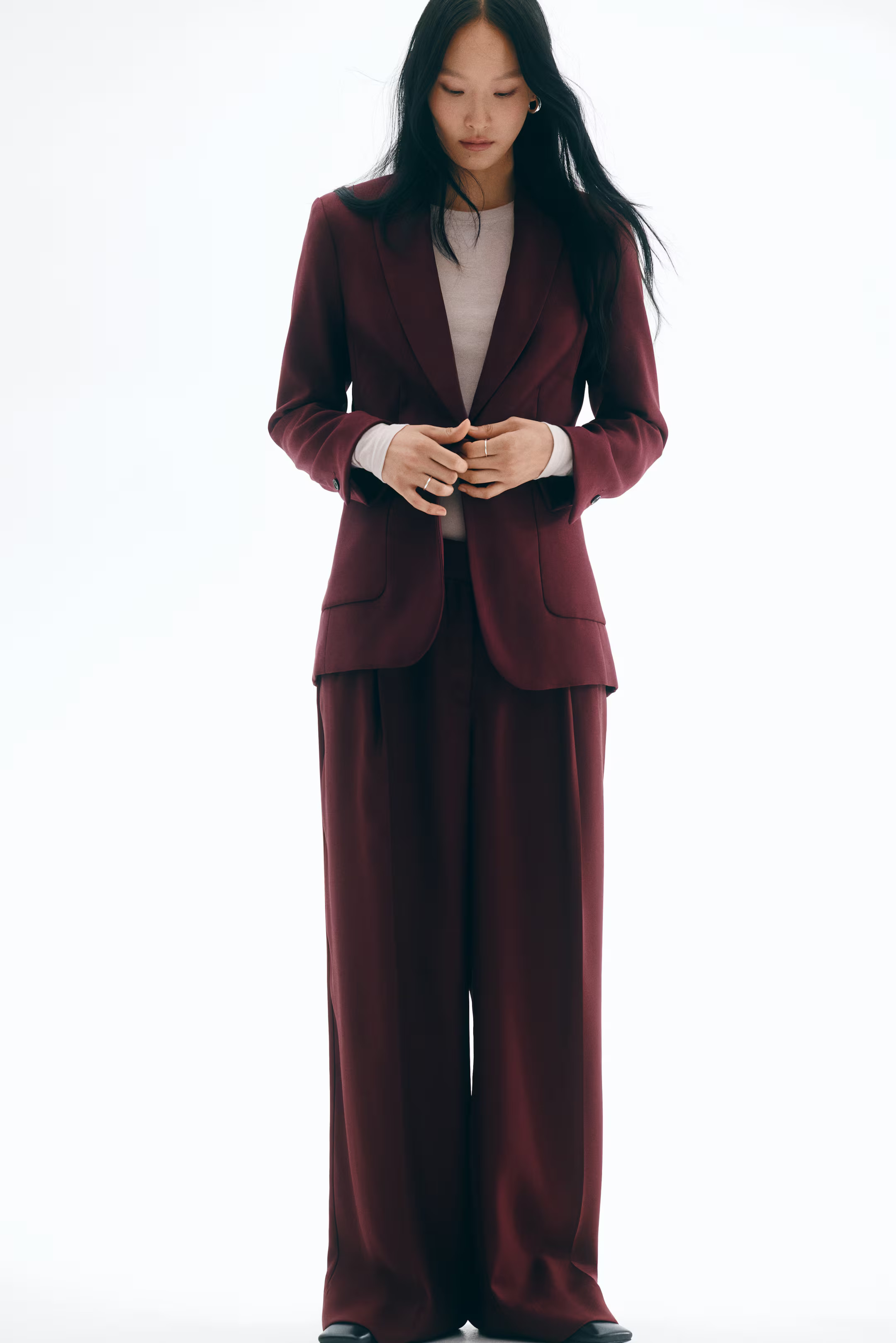 Pantalon de tailleur à jambes larges - Bordeaux - FEMME | H&M FR | H&M (FR, IT, ES, PT, BE)