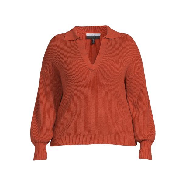 ELOQUII Elements Women's Plus Size Open Neck Polo Sweater - Walmart.com | Walmart (US)