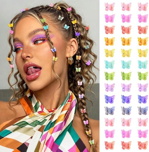 Mini Butterfly Hair Clips, Y2K 90s 50pcs Hair Accessories (Rainbow Plating) | Tiny Small Claw Cli... | Amazon (US)
