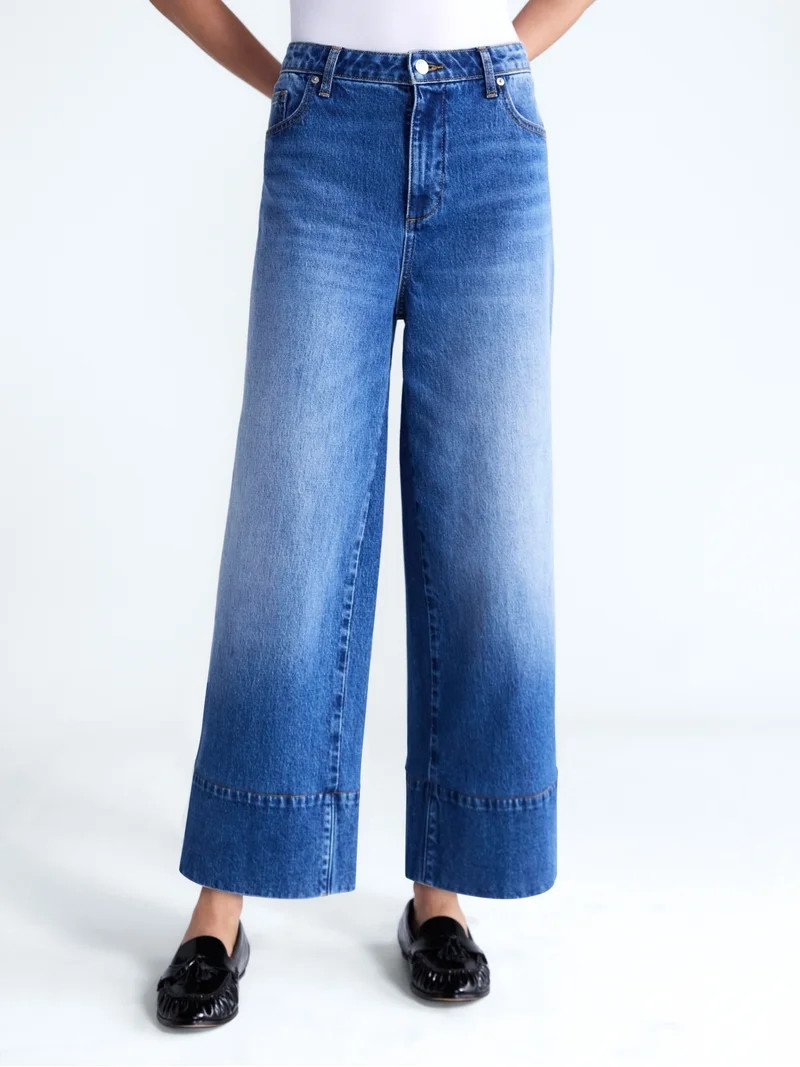 Free Assembly Women's High Rise Wide Leg Ankle Jeans, 27" Inseam, Sizes 0-16 | Walmart (US)