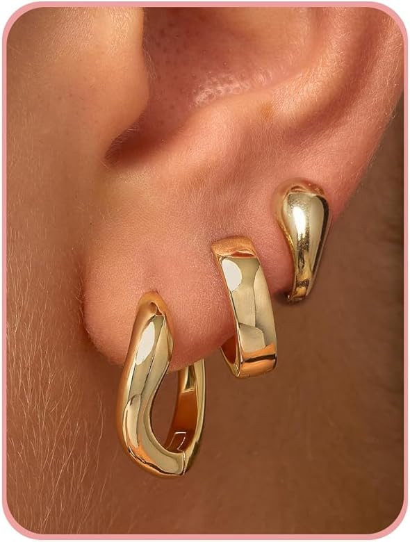 3 Pairs Gold Hoop Earrings for Women Trendy Dainty Gold Huggie Earrings 14k Gold Stud Earring Hyp... | Amazon (US)