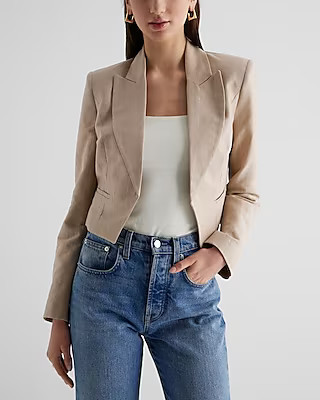 Linen-Blend Cropped Blazer | Express