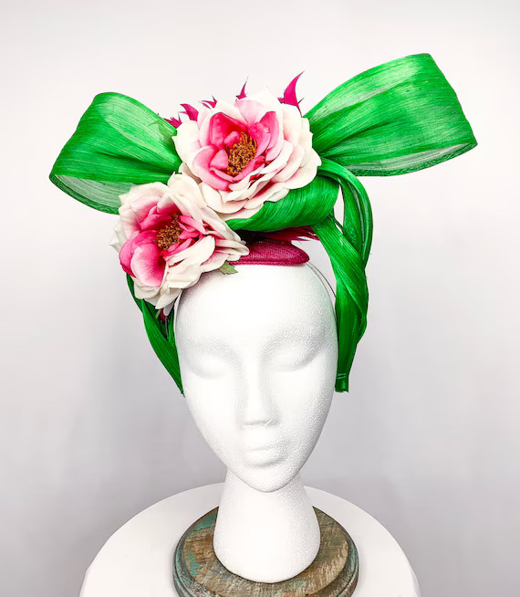 Green, Pink, & White Kentucky Derby Fascinator | Etsy (US)