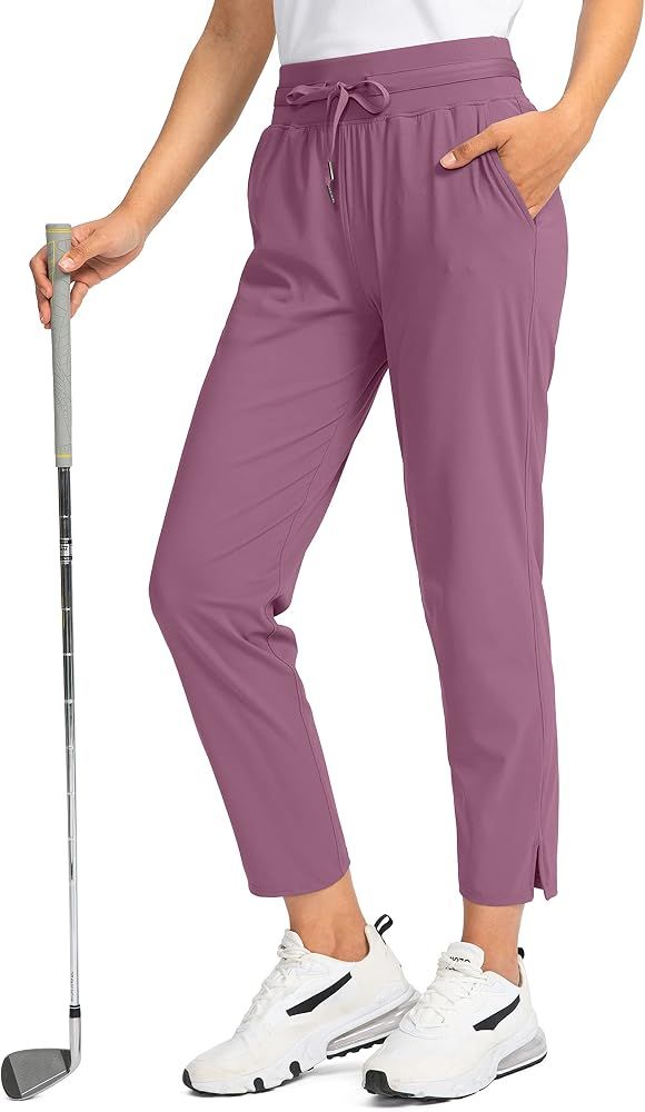 7/8 Length Pants Women's 7/8 Stretch Ankle Pants With Deep Pockets - Dusty Purple Athletic Sweatpants For Golf & Lounge G Gradual Women's Wear