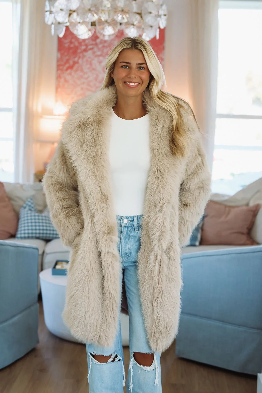 Luxe Frost faux fur Coat - Taupe | Hazel and Olive