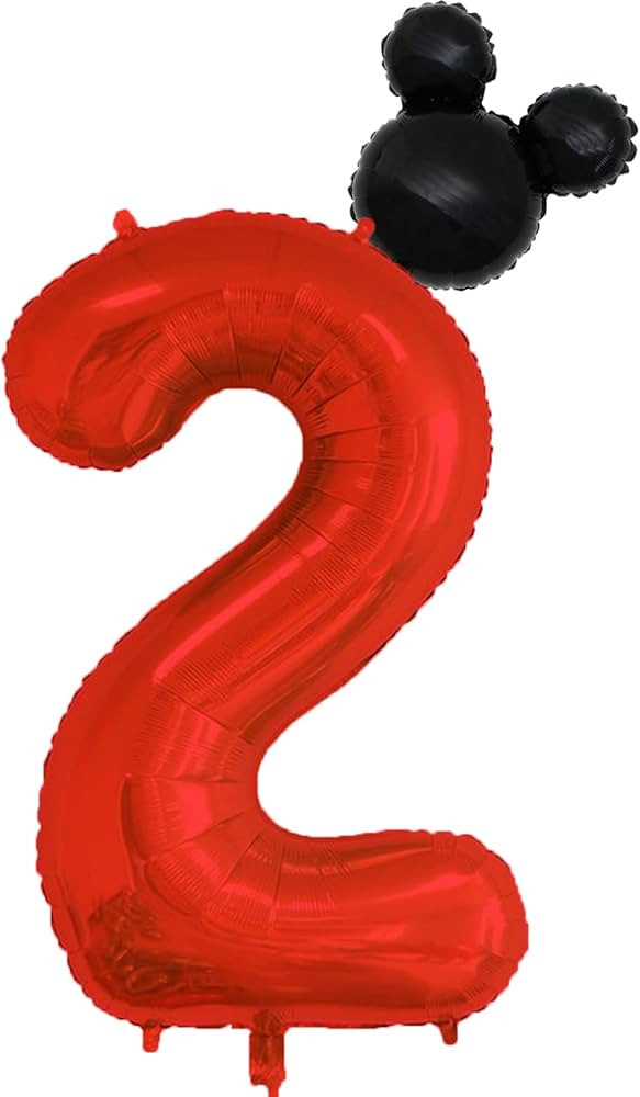 40 inch Red Number 2 Balloon & Mini Mouse Head Balloon, 2nd Birthday Party Decoration Balloons, C... | Amazon (US)