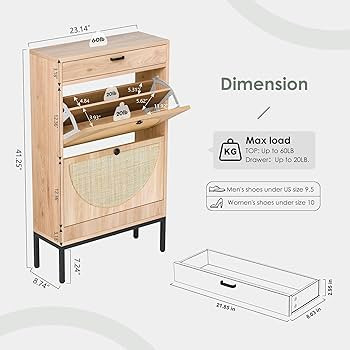 Yechen Shoe Rack Storage Organizer with 2 Natural Semi-Circular Rattan Doors, Entryway Wooden Sho... | Amazon (US)