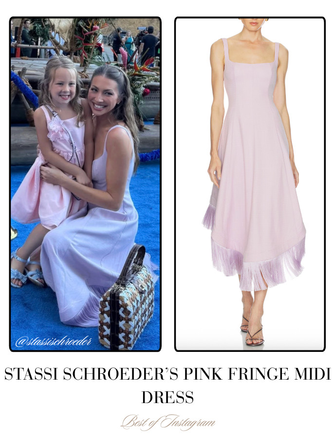 Stassi Schroeder's Pink Fringe Hem Midi Dress 📸= @stassischroeder 

 